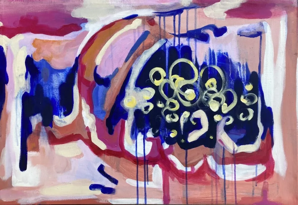 „Unter anderen“ von Anna Collet, Acryl auf alter Leinwand (grundiert 90er Jahre), 73×50 cm, 2022