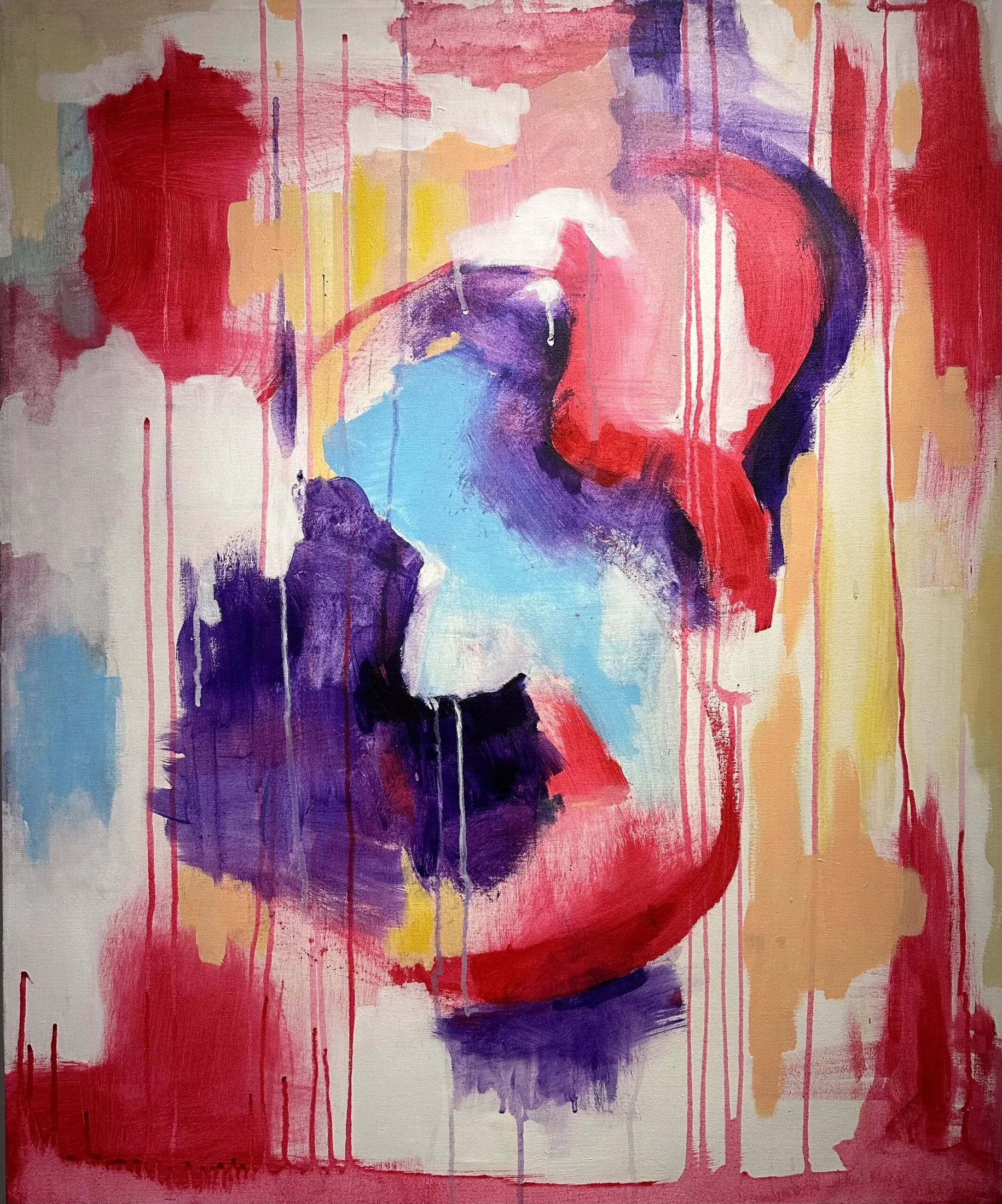 „Aber erst“ von Anna Collet, Acryl auf alter Leinwand (grundiert 90er Jahre), 88×73 cm, 2022
