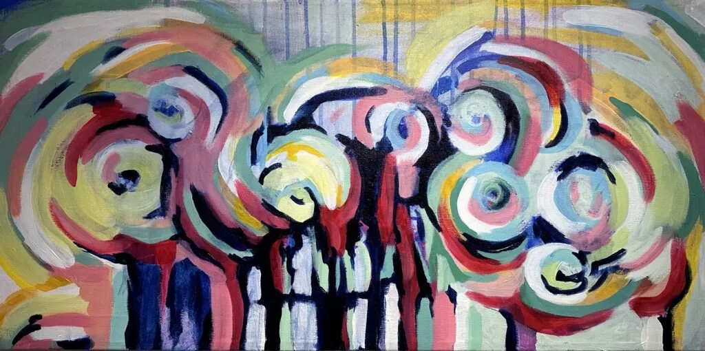 „Ohne Titel“ von Anna Collet, Acryl auf alter Leinwand, 73×43 cm, 2022