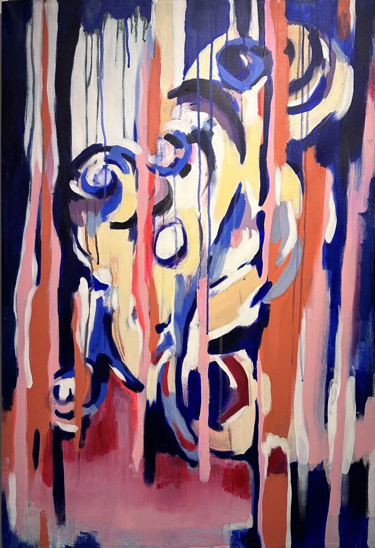 „Innere Unruhe“ von Anna Collet, Acryl auf alter Leinwand (grundiert 90er Jahre), 105×76 cm, 2022
