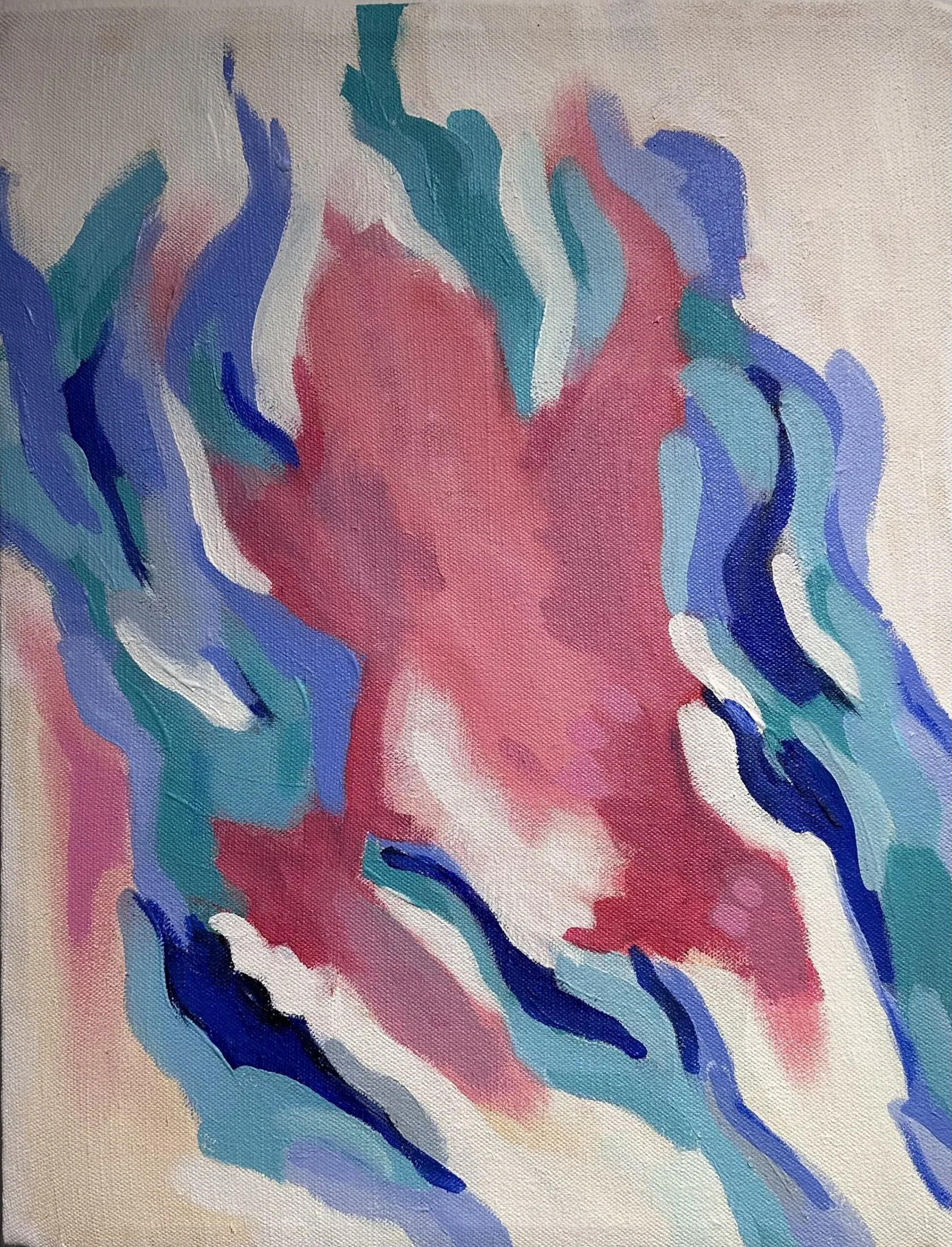 „Züngeln“ von Anna Collet, Acryl auf alter Leinwand (grundiert 90er Jahre), 44,5×34 cm, 2022