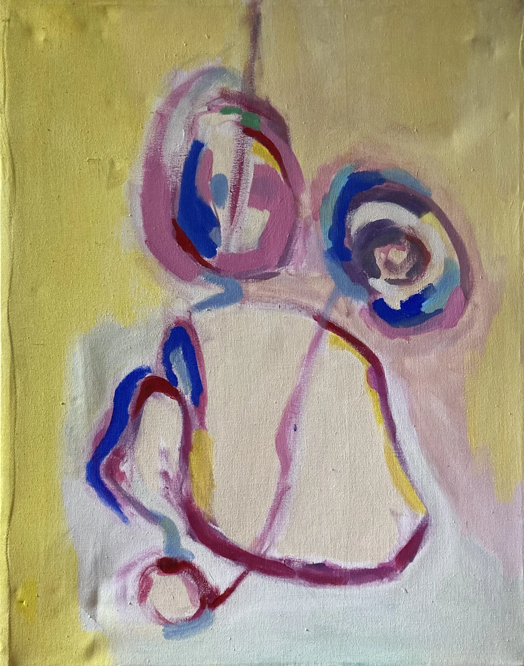 „Weird Robo“ von Anna Collet, Acryl auf beschädigter Leinwand (grundiert 90er Jahre), 52×65 cm, 2022