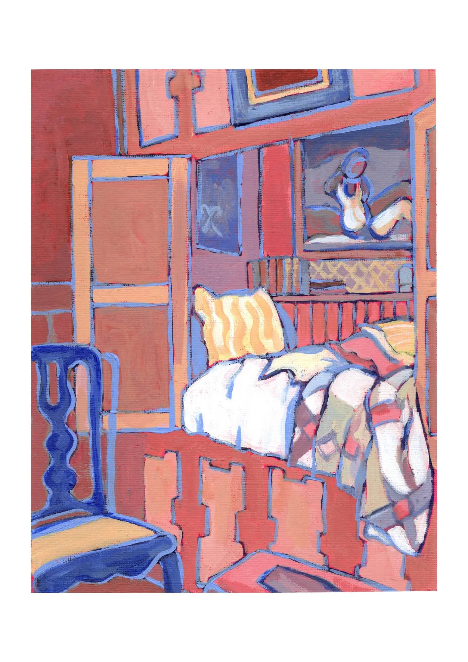 „Raum 135“ von Anna Collet, Acryl auf Papier, 17×22 cm, 2024