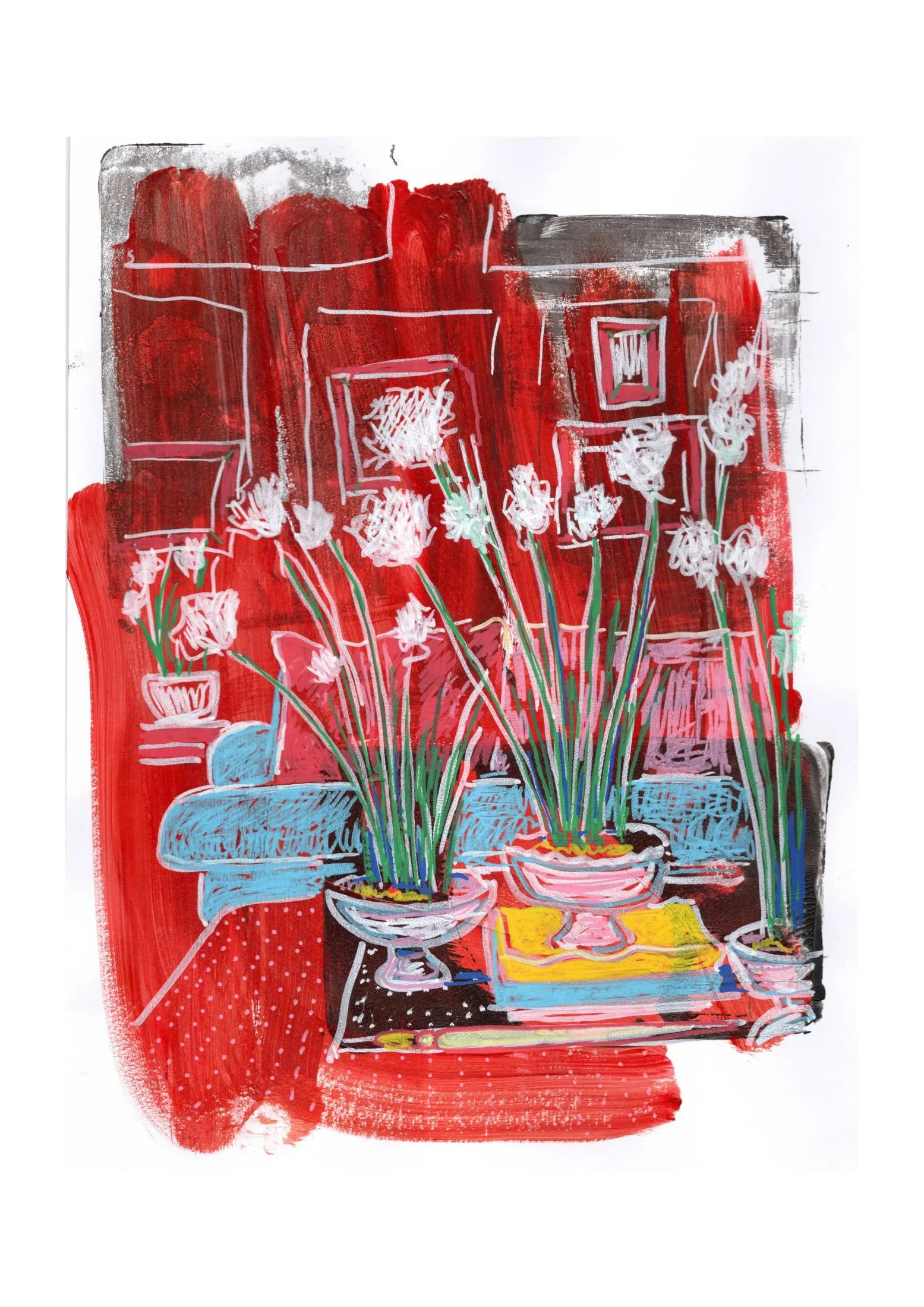 „Raum 158“ von Anna Collet, Acryl auf Papier, ca. 17×23,5 cm, 2024