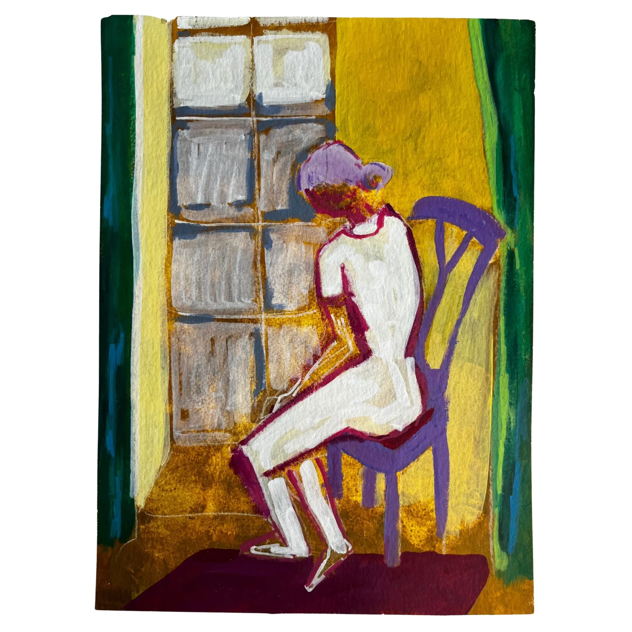 „Sie sitzt da immer noch 2“ von Anna Collet, Acryl auf Papier, ca. 33×42 cm, 2024
