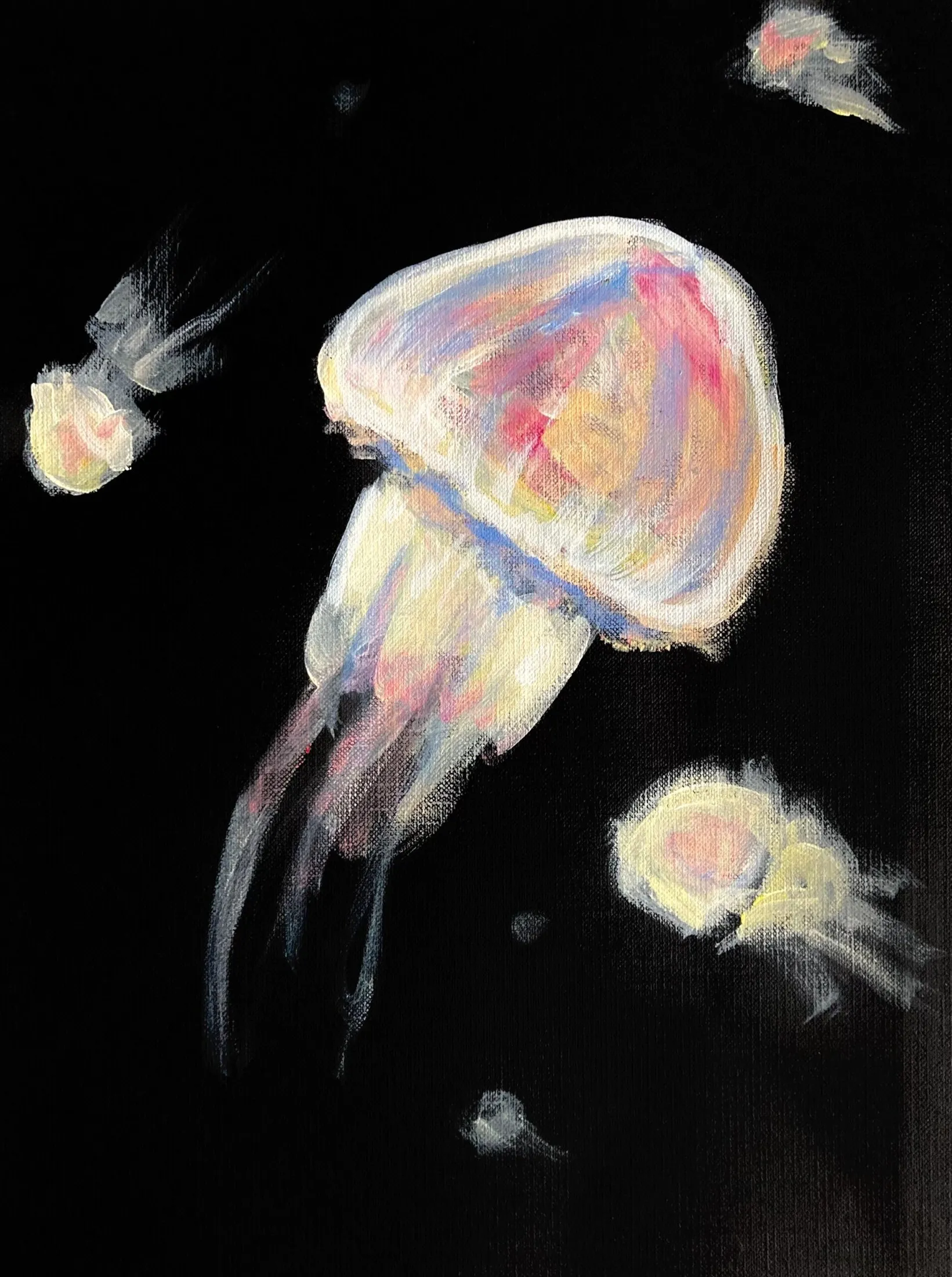 „Medusen“ von Anna Collet, Acryl auf Mixed-Media-Papier, A4, 2022