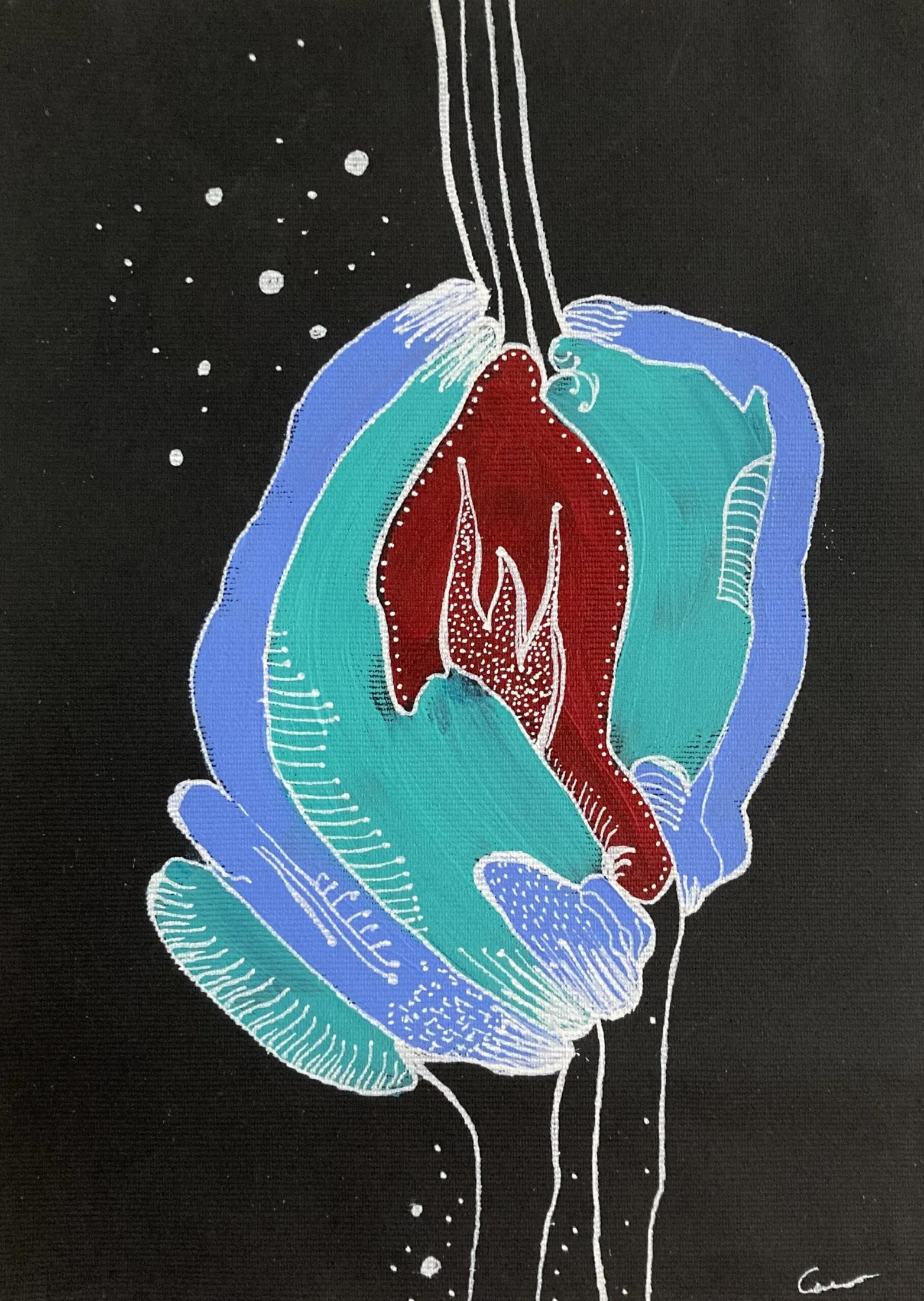 „Öffnung“ von Anna Collet, Acryl auf Leinwand-zuschnitt, ca. A4, 2022