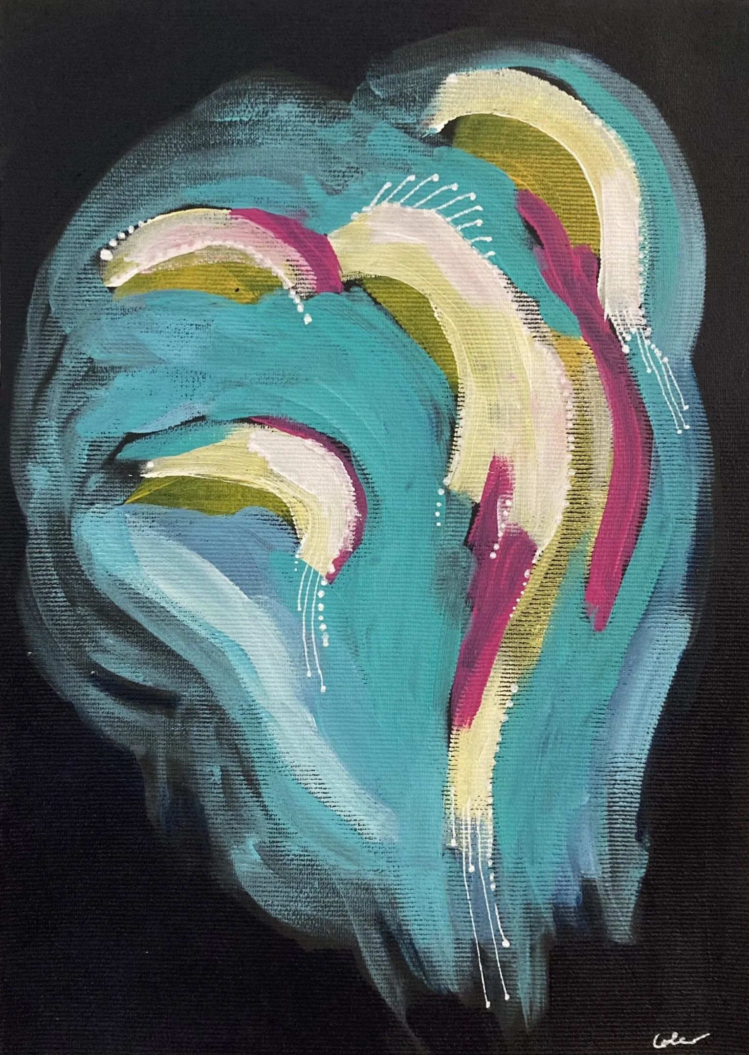 „Shrimps“ von Anna Collet, Acryl auf Leinwand-zuschnitt, ca. A4, 2022