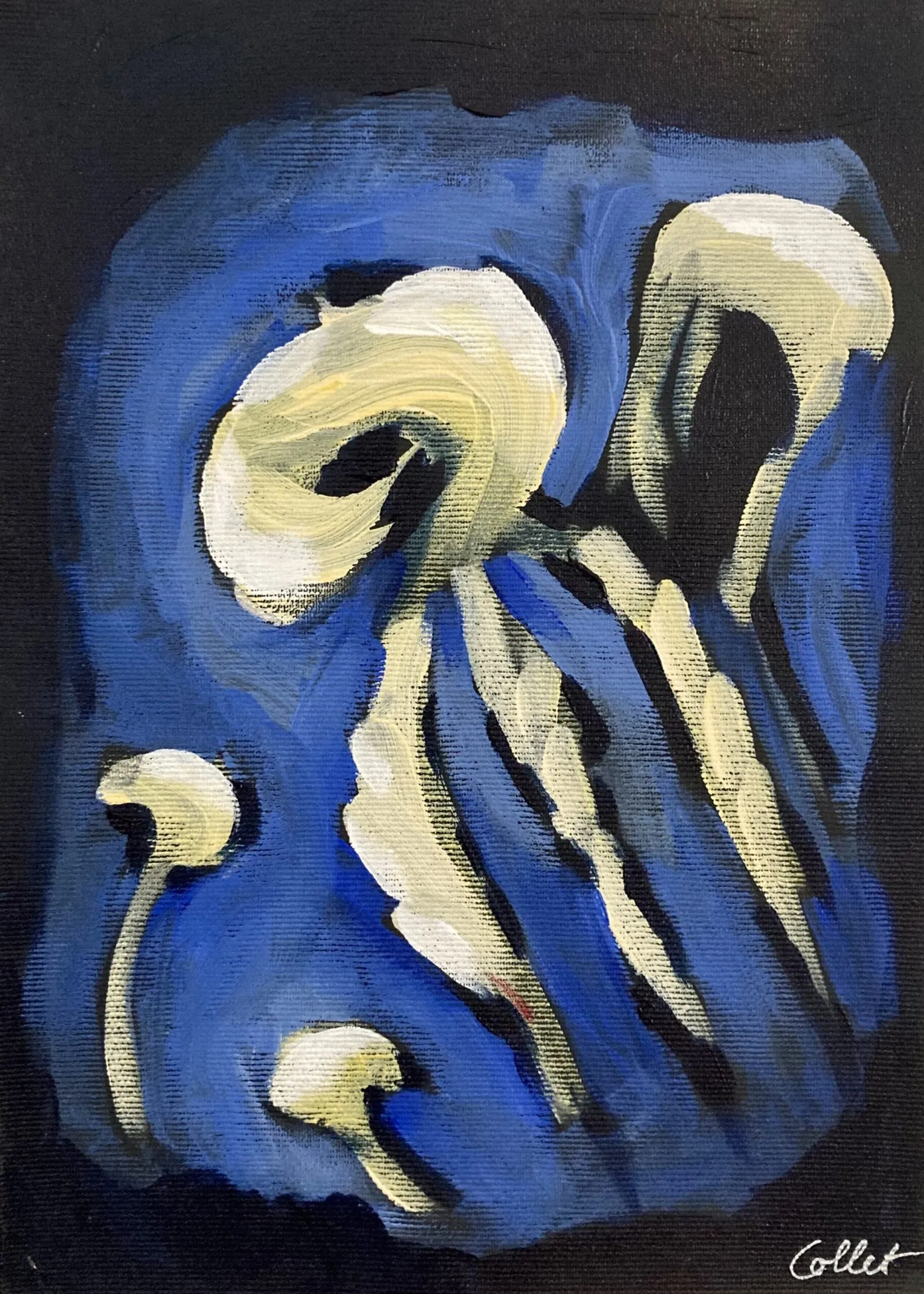 „Medusen“ von Anna Collet, Acryl auf Leinwand-zuschnitt, ca. A4, 2022