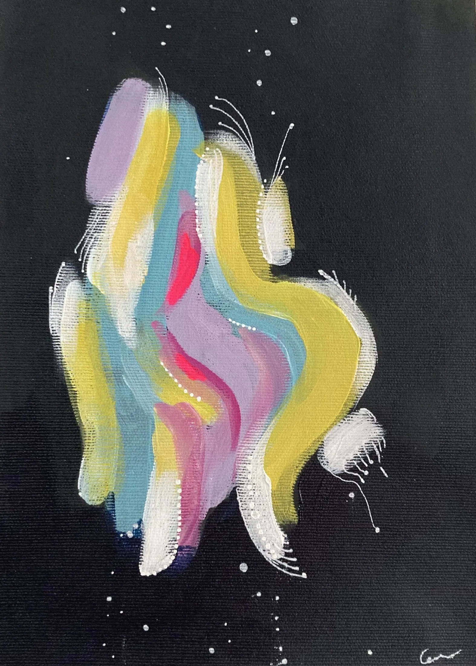 „Soziale Dynamik“ von Anna Collet, Acryl auf Leinwand-zuschnitt, ca. A4, 2022