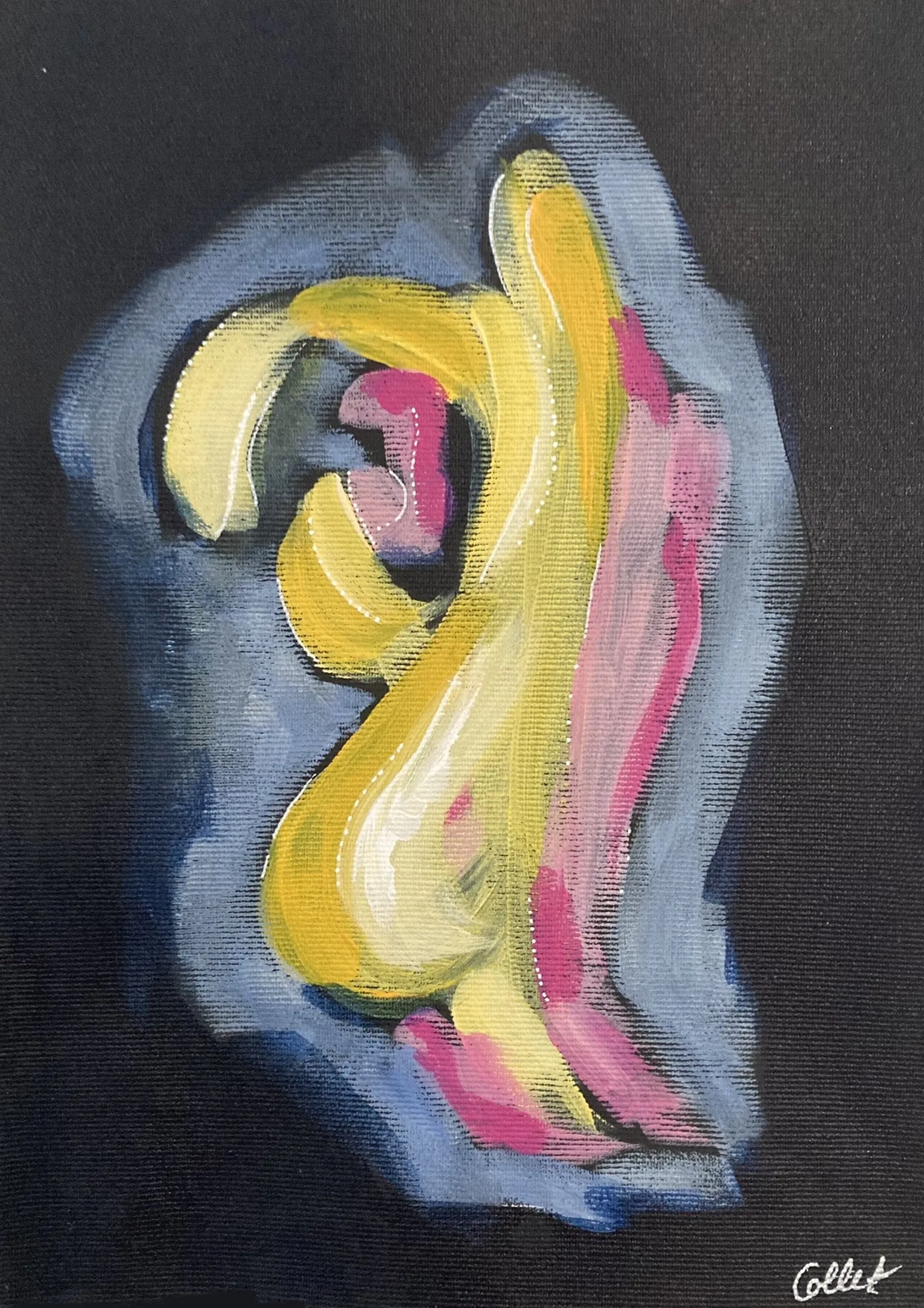 „Öffnung“ von Anna Collet, Acryl auf Leinwand-zuschnitt, ca. A4, 2022