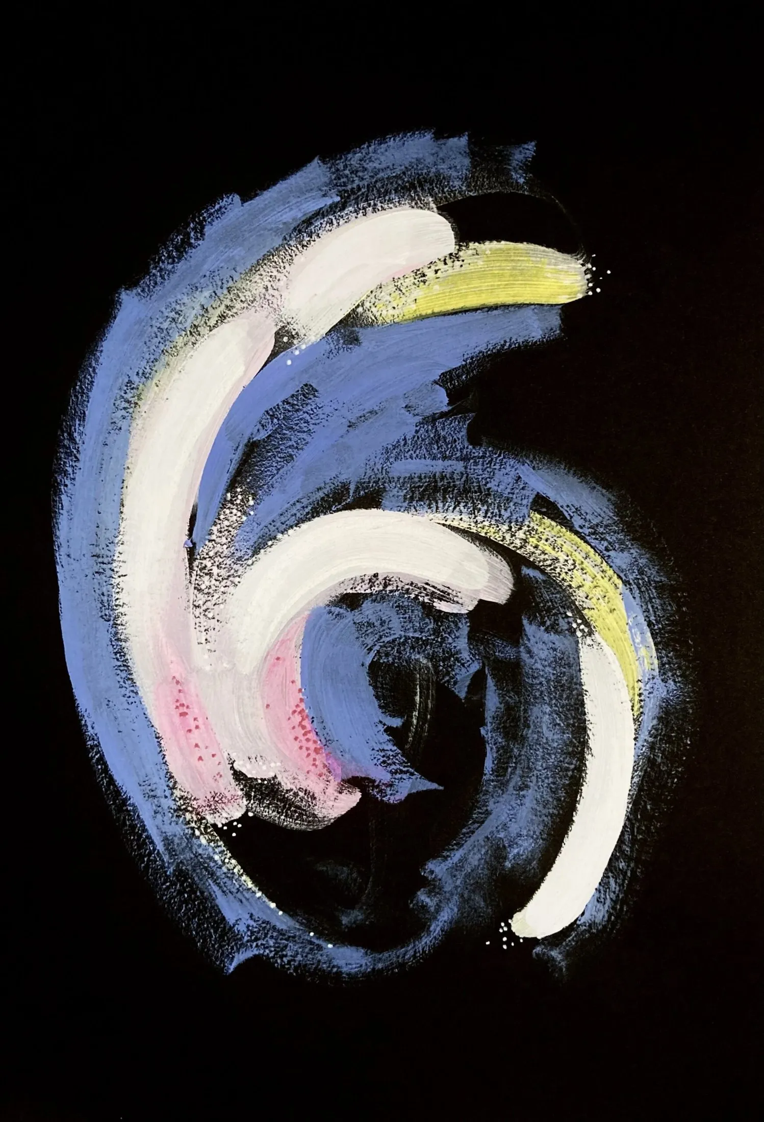 „Wirbel 2“ von Anna Collet, Acryl auf schwarzem Mixed-Media-Papier, A4, 2023