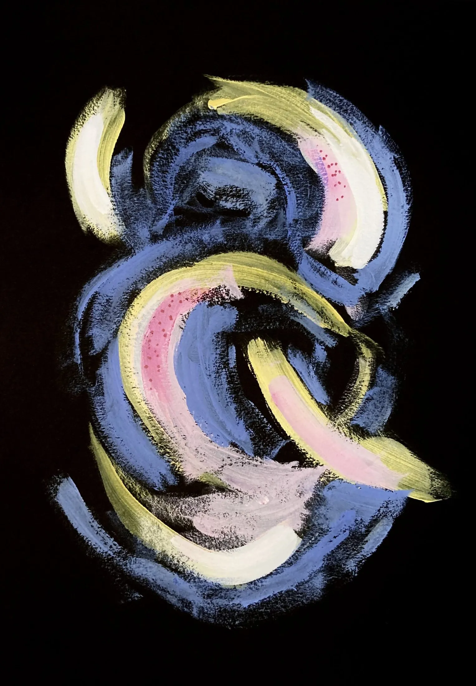 „Wirbel 3“ von Anna Collet, Acryl auf schwarzem Mixed-Media-Papier, A4, 2023