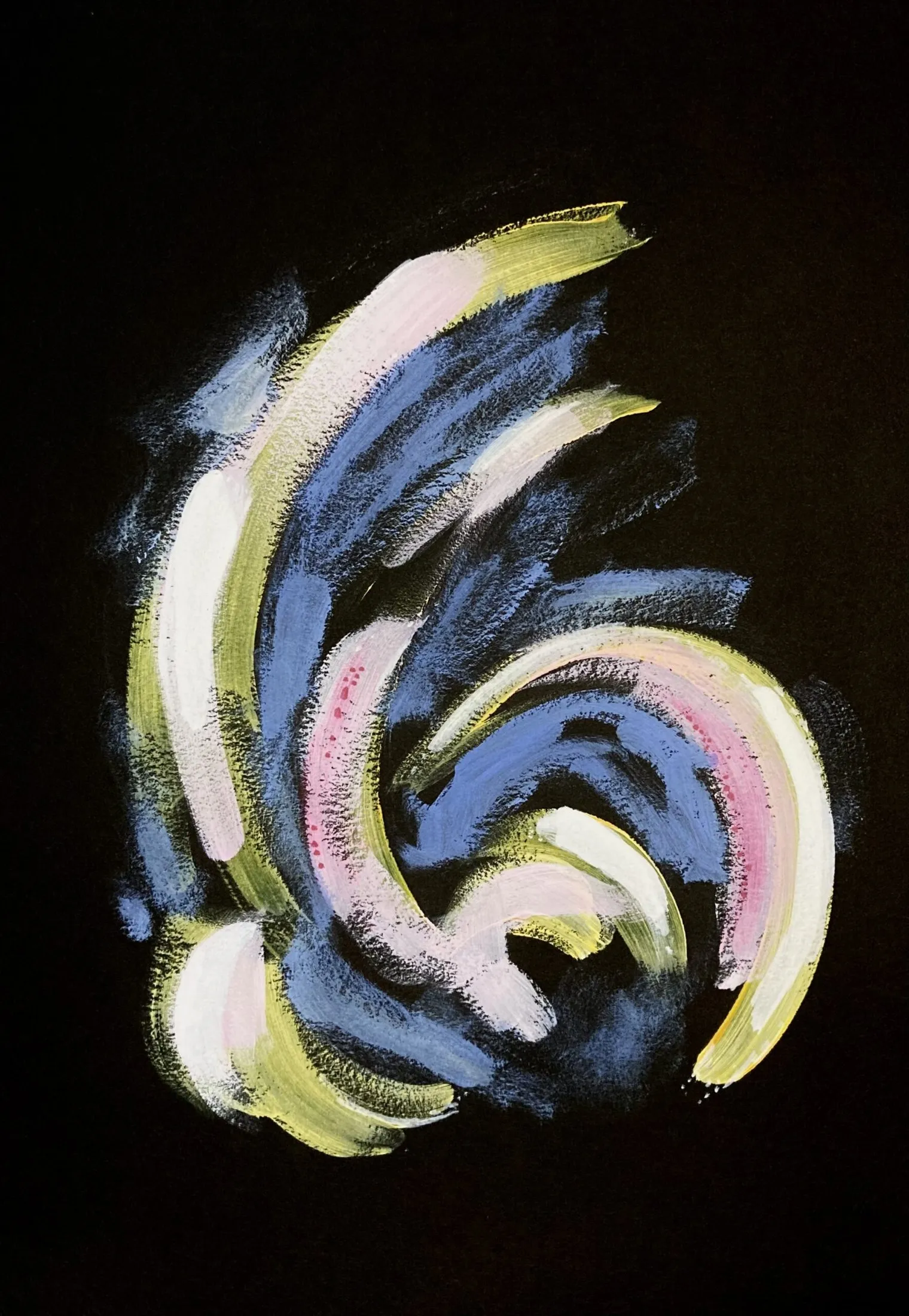 „Wirbel 4“ von Anna Collet, Acryl auf schwarzem Mixed-Media-Papier, A4, 2023