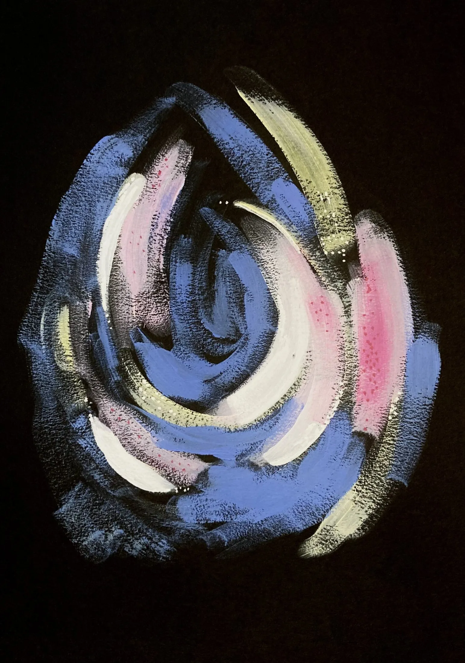 „Wirbel 5“ von Anna Collet, Acryl auf schwarzem Mixed-Media-Papier, A4, 2023