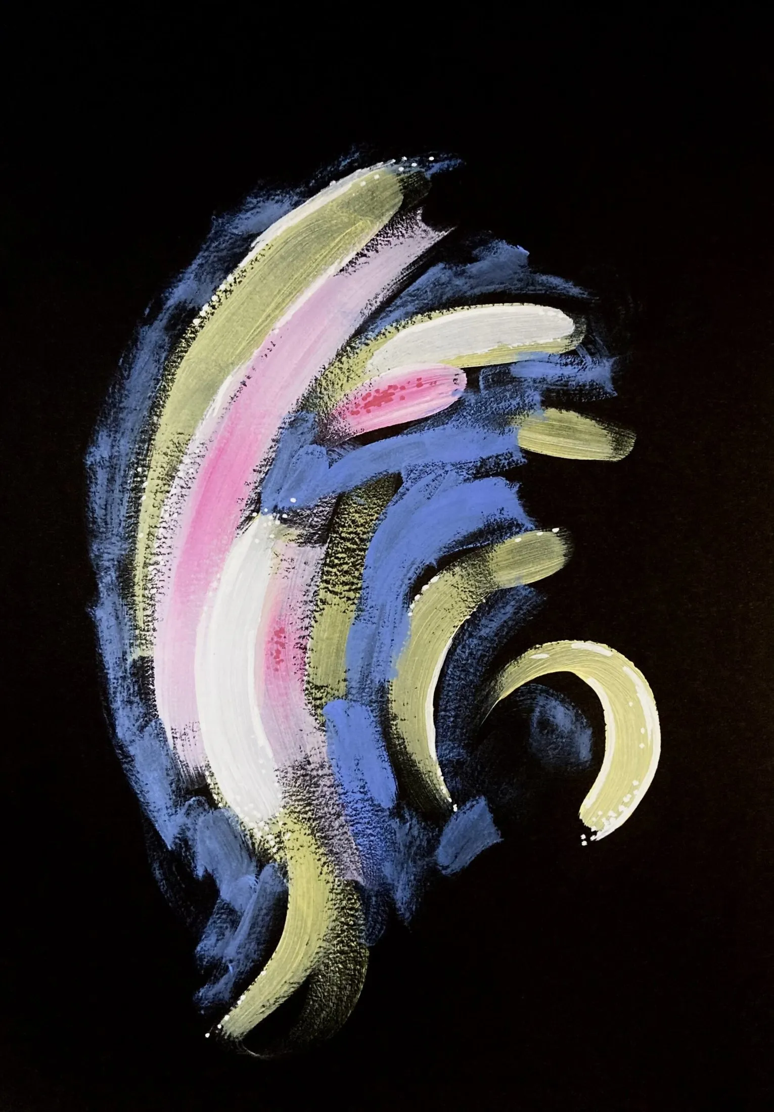 „Wirbel 6“ von Anna Collet, Acryl auf schwarzem Mixed-Media-Papier, A4, 2023