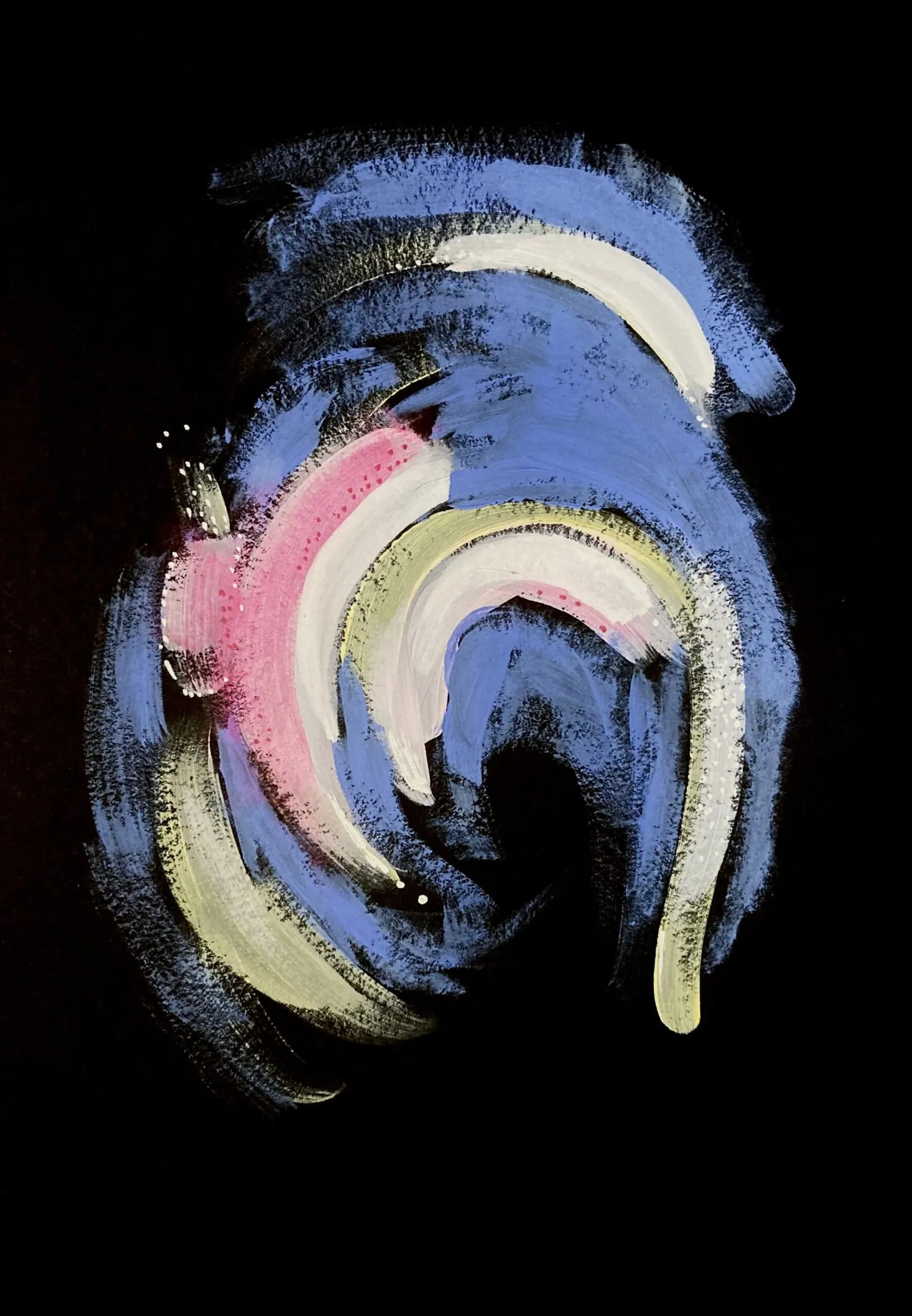„Wirbel 7“ von Anna Collet, Acryl auf schwarzem Mixed-Media-Papier, A4, 2023
