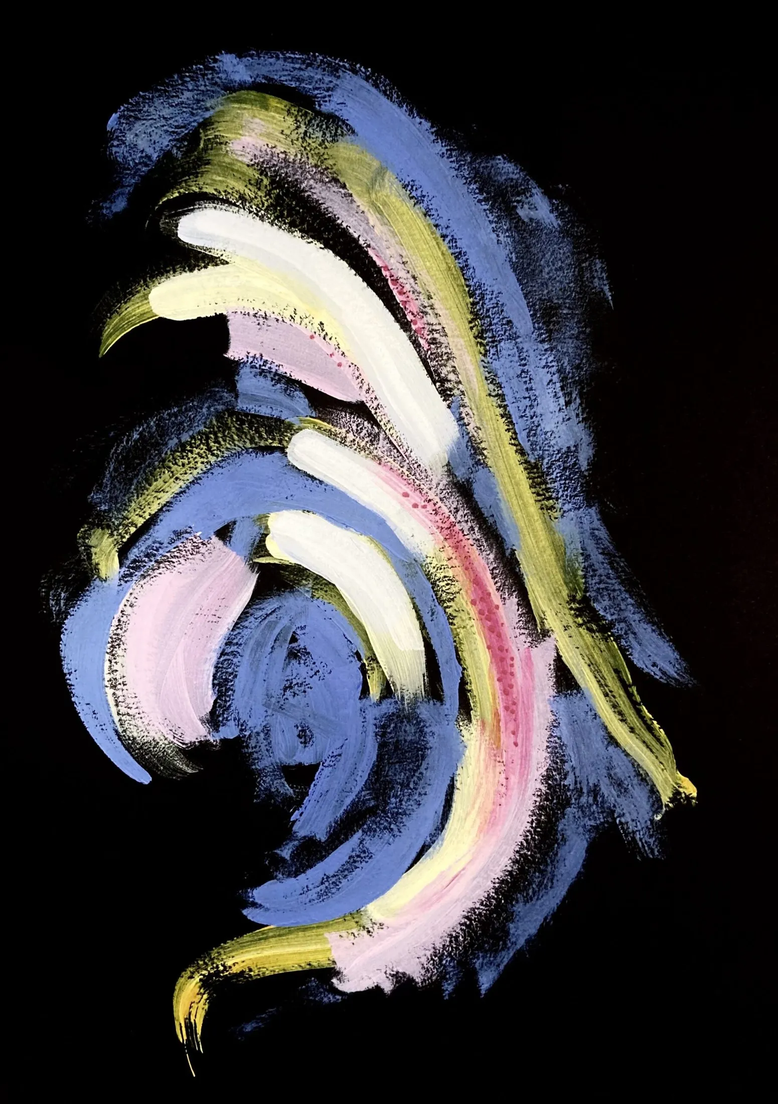 „Wirbel 9“ von Anna Collet, Acryl auf schwarzem Mixed-Media-Papier, A4, 2023