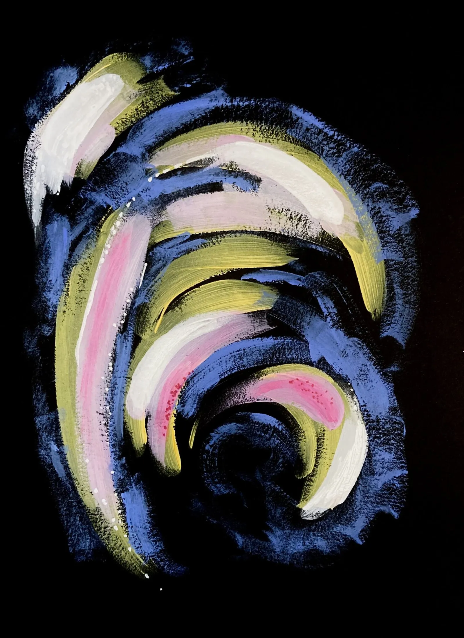„Wirbel 10“ von Anna Collet, Acryl auf schwarzem Mixed-Media-Papier, A4, 2023