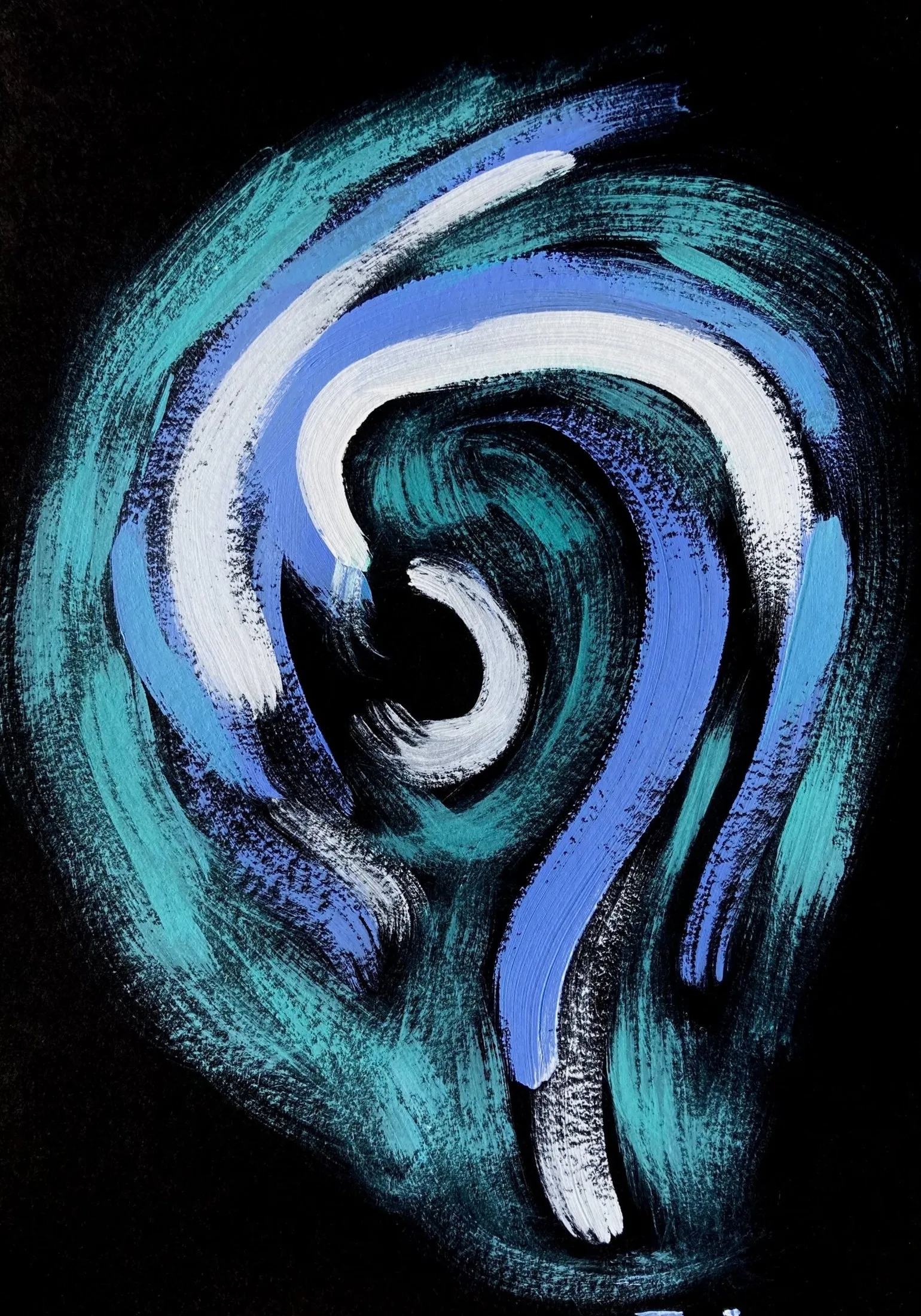 „Wirbel 12“ von Anna Collet, Acryl auf schwarzem Mixed-Media-Papier, A4, 2023